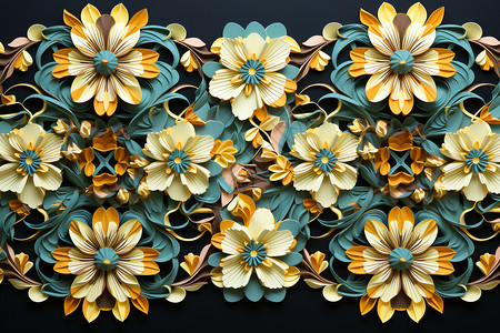 蓝色藤蔓立体花卉装饰设计图片