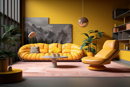 房间内的黄色沙发家具图片
