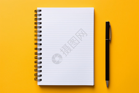 空白的笔记本和钢笔背景图片