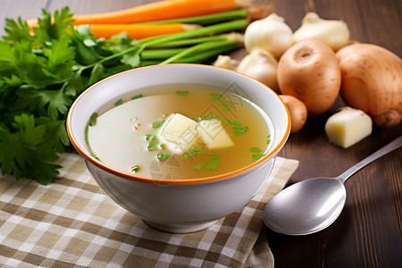 日式味增汤可口的新鲜欧芹高清图片