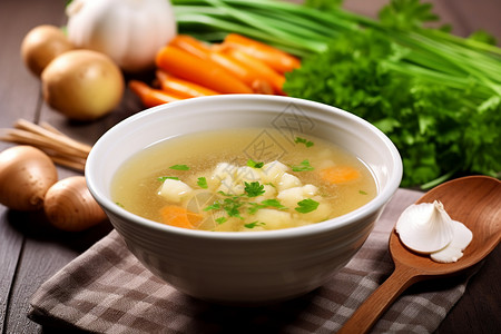 味增汤可口的新鲜欧芹高清图片