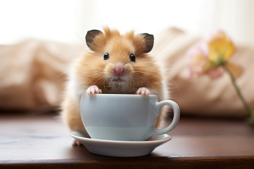 杯子里有一只可爱的仓鼠图片