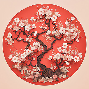 北京市特色设计桃花朵朵开扇面插画