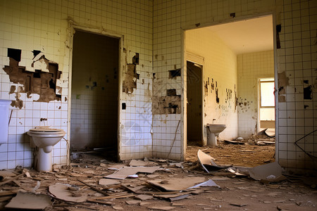 废弃破旧的卫生间高清图片