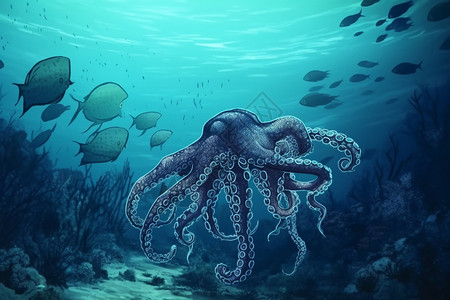 海底世界章鱼背景图片