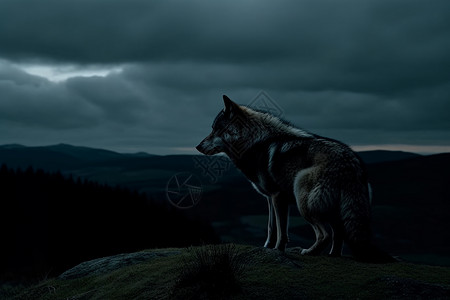 黑夜月亮深夜下的野狼背景