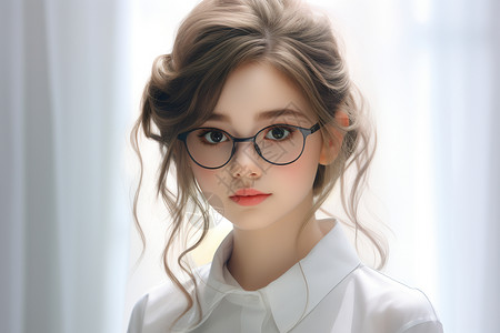 女士衬衣戴眼镜的年轻女孩插画