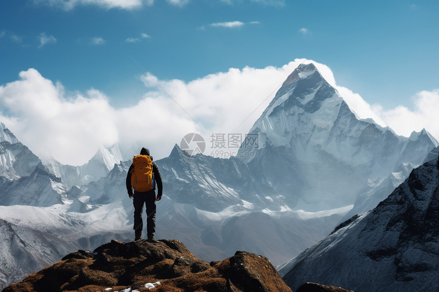 雪山中的登山者图片