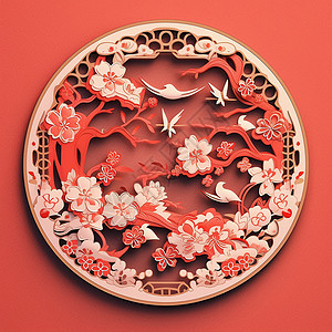 中式复古红色剪纸背景图片