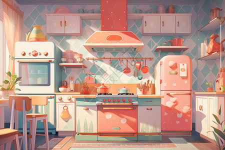 卡通橱柜卡通厨房空间插图插画