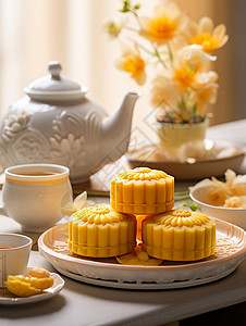 中秋节的广式蛋黄月饼图片