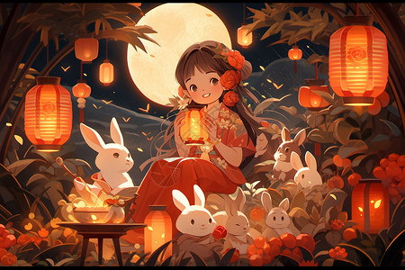 可爱的中秋节卡通插图背景图片