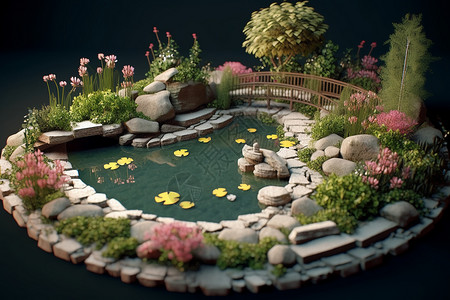 花园池塘微型的家庭花园设计图片
