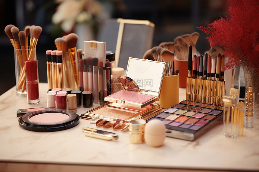 桌子上的各种化妆用品图片