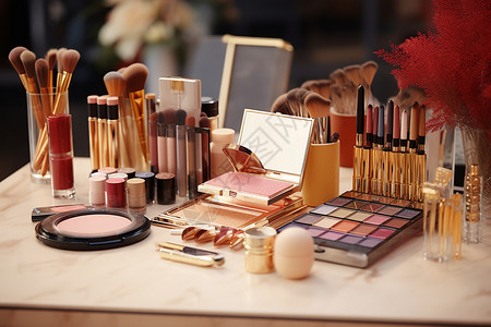 桌子上的各种化妆用品图片