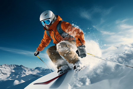 踩着雪橇滑雪的人背景图片