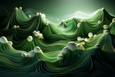 立体的绿色波纹背景图片