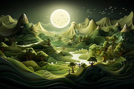 月色山栩栩如生的景观设计图片