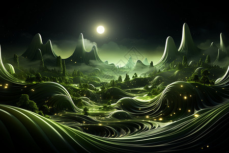 湖光月色月色下的景观设计图片