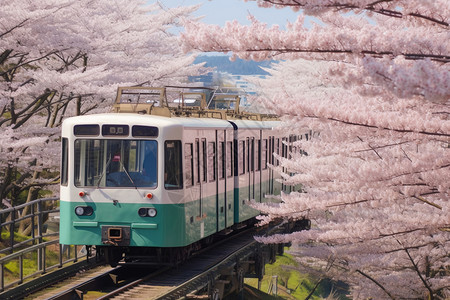 樱花电车漂亮的樱花背景