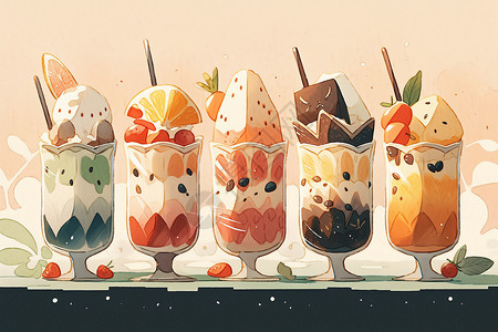 甜美的冰淇淋卡通插图背景图片