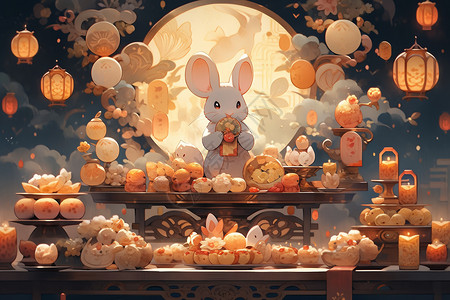 庆祝中秋节的卡通插图背景图片