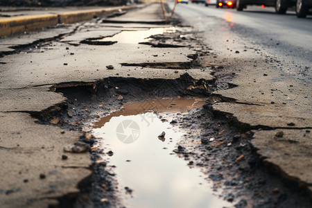 公路路面坑坑洼洼需要修复高清图片