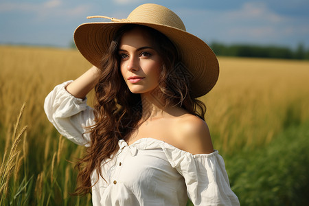 农村里戴着帽子的漂亮女士图片