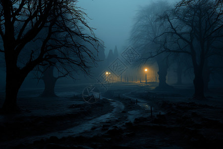 夜晚昏暗的公园背景图片