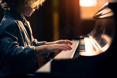 男孩弹钢琴背景图片