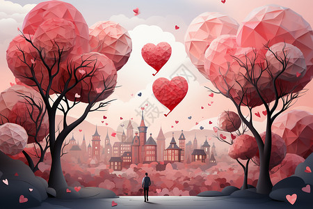 创意浪漫气球情人节创意插画插画