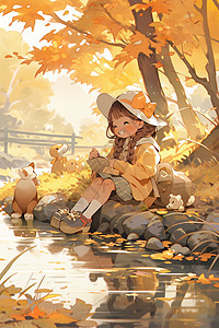 森林中开心玩耍的小女孩背景图片