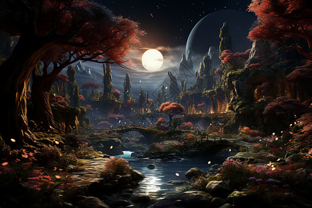 神秘的夜间森林图片