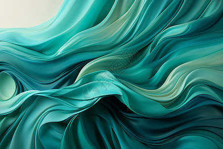 绿色丝绸蓝色色调波浪高清图片