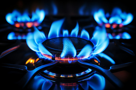 蓝色厨房黑暗中的蓝色火焰背景