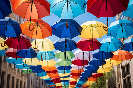 城市上空的伞高清图片