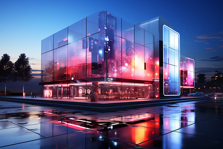 城市的霓虹商业大楼图片