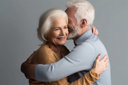 拥抱的老年夫妇图片