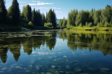 公园平静的湖水背景图片