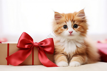 橙色丝带可爱的宠物猫背景