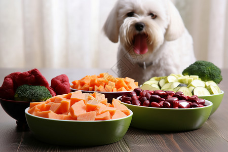 蔬菜可爱吃晚餐的狗狗背景