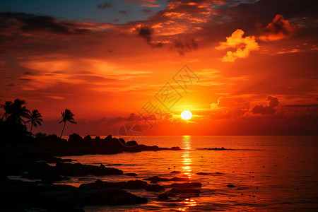 海面上绚丽的夕阳图片