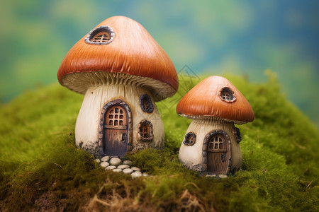 花园天空人造的蘑菇小屋设计图片