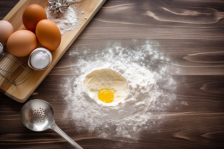 鸡蛋小麦粉面粉中的鸡蛋背景