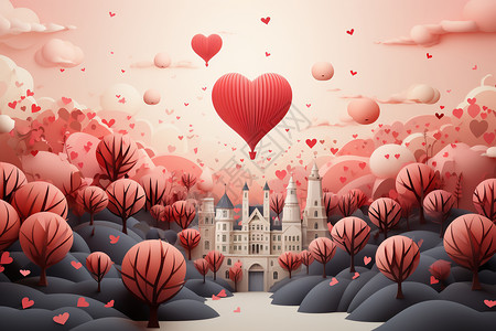 折纸爱心浪漫的情人节场景插画