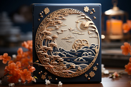 新中式雕花月饼盒背景图片