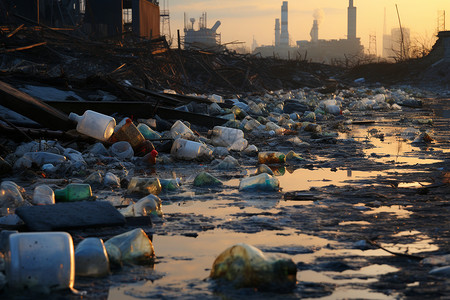 河流中的化学污染垃圾图片