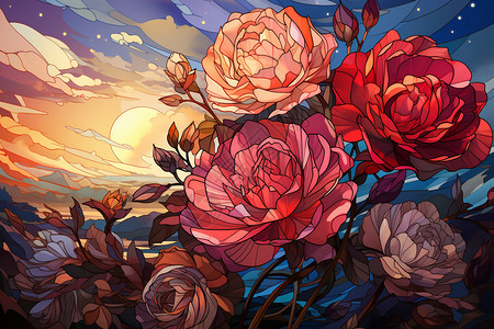 玫瑰窗彩色玫瑰复古艺术插画插画