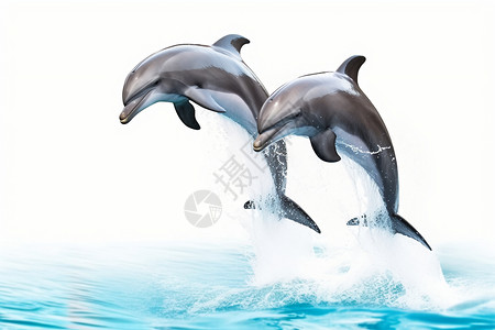 海豚亲嘴海面上飞跃的海豚背景