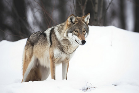 冬季丛林中觅食的豺狼图片